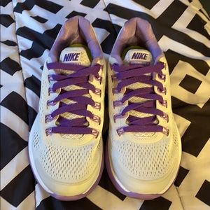 Gray and purple Nike lunarglide running shoes